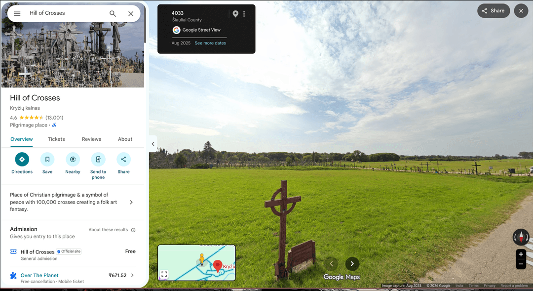 Google Street View of the Hill of Crosses showing the same cross as the challenge image